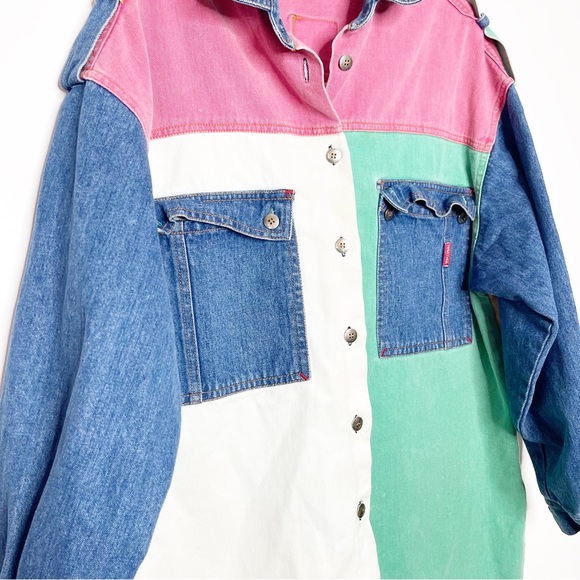 Vintage 80s/90s Colorblock Denim Jacket Size L (Fits Up to Size 14 Unbuttoned) - Picture 5 of 14